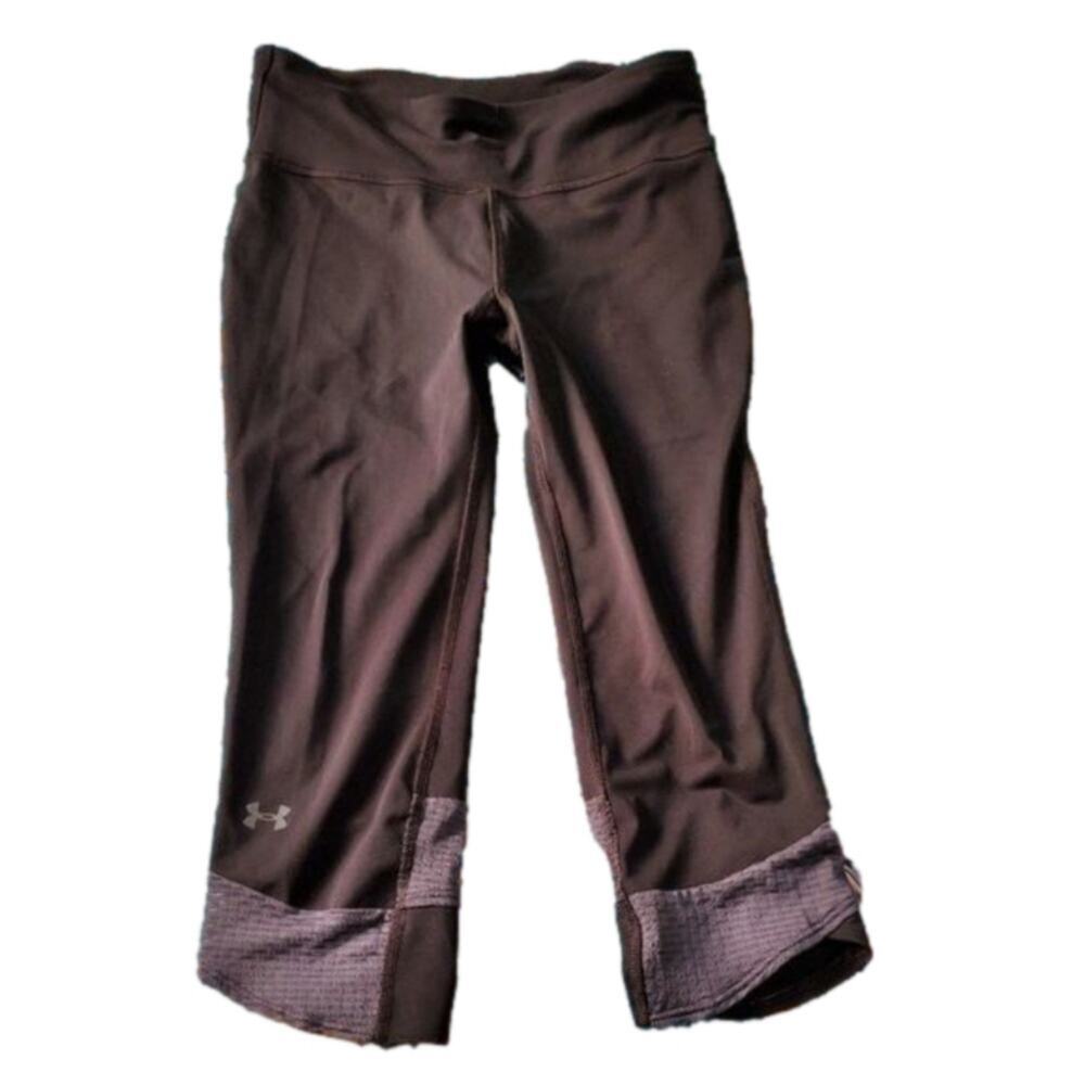 Under Armour HeatGear Compression Capri Leggings Brown Womens Small Zip Pocket‎